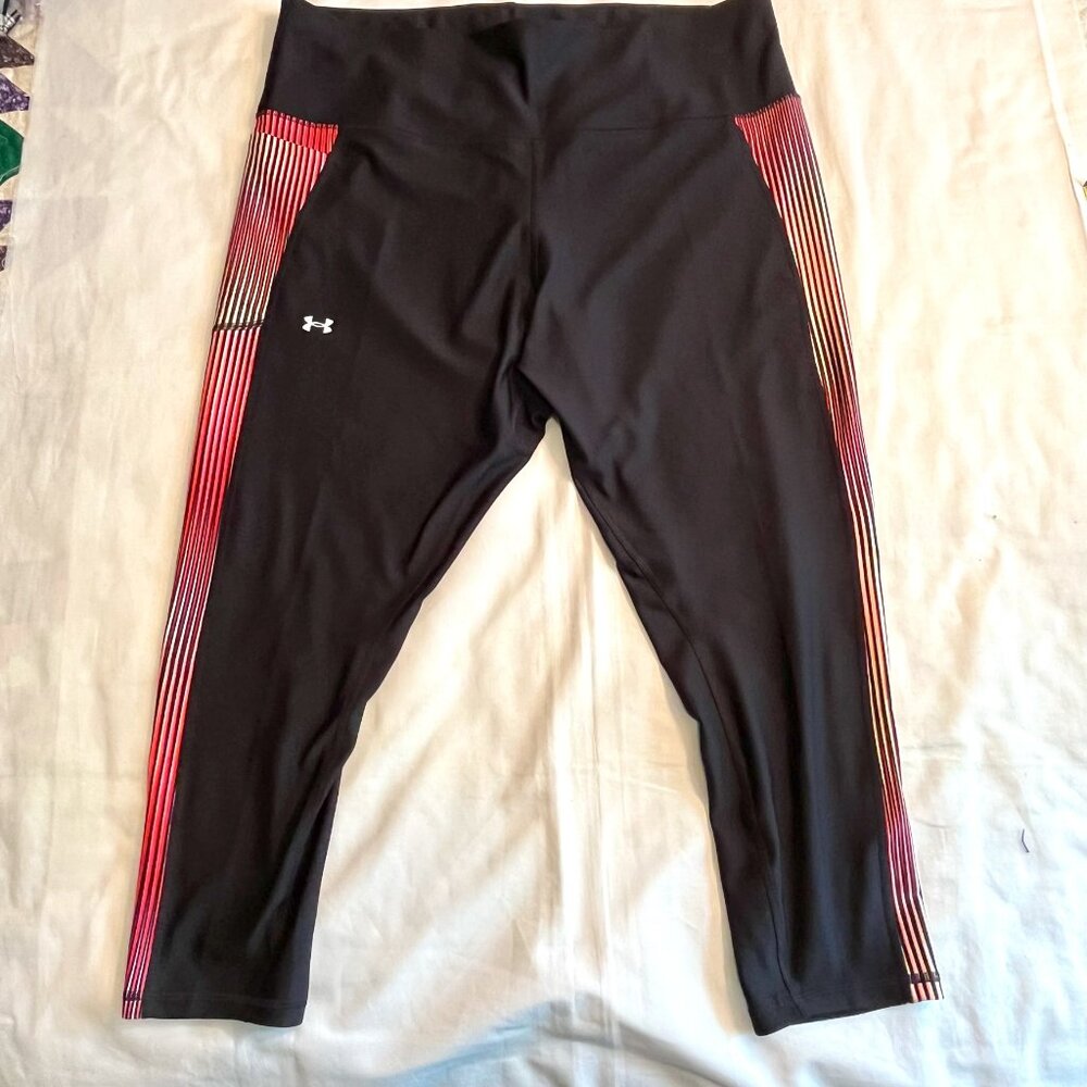 Women's Under Armour Athletic Pants - black with pink stripe side panels - 3X